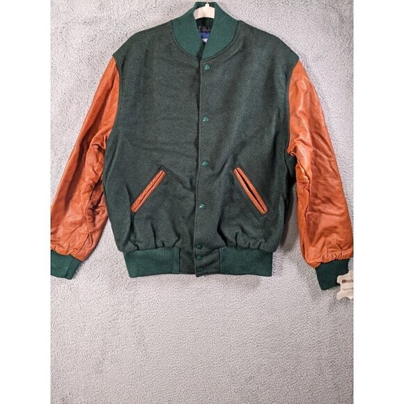 Holloway Other - Vintage Holloway College Jacket Large Letterman Varsity Wool Leather Green Brown